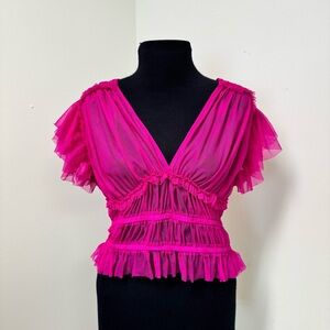 Elegant Pink Ruffled Women's Top